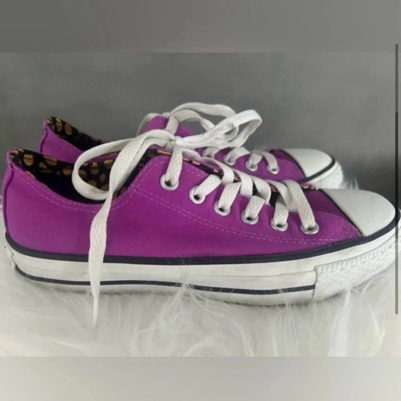 Converse All Star Double Tongue Purple and Leopard Sneakers - Picture 3 of 10